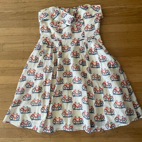 Anthropologie Woman's Strapless Dress Size 6 Blue Bike Bicycle Length 30 in - Picture 1 of 14